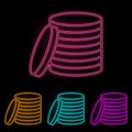 Coins color neon set. Simple thin line, outline vector of web icons for ui and ux, website or mobile application Royalty Free Stock Photo