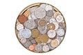 Coins currency from multiple countries Royalty Free Stock Photo