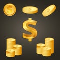 Coins and dollar sign gold color Royalty Free Stock Photo