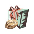 Coins dollars with gift