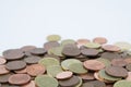 Coins of euro cents of small value on white background Royalty Free Stock Photo