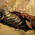 Coins of euro cents and two euros lie on the background of coins Royalty Free Stock Photo