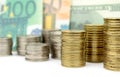 Coins, euro and dollar banknotes Royalty Free Stock Photo