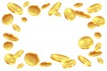 Coins explosion gold. Flying golden treasure, dollar sign, gambling game jackpot, casino bingo symbol, monetary rain Royalty Free Stock Photo