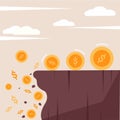 Coins fallen from abyss. Vector illustration.