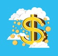 Coins falling from the clouds Royalty Free Stock Photo