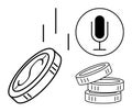 Digital Audio Revenue Concept with Microphone and Falling Coins Symbolizing Monetization Royalty Free Stock Photo