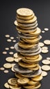 Coins are falling from the stack of coins. Antique gold coins, generated AI Royalty Free Stock Photo