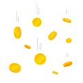 Coins falling vector illustration, gold money flying