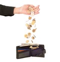 Coins falling in the wallet Royalty Free Stock Photo