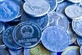 Coins for financial concept,blue tone picture.