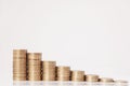 Coins in the form of a histogram on a white background. Concept of lending, savings, insurance