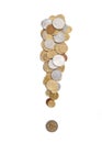 Coins forming a exclamation mark sign Royalty Free Stock Photo