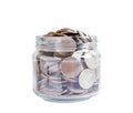Coins in glass jar isolated on white background with clipping path, Business finance saving money banking investment concept Royalty Free Stock Photo