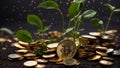 Coins and green investment sprouts conceptual creative