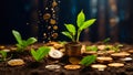 Coins and green investment sprouts conceptual creative savings