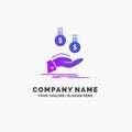 coins, hand, currency, payment, money Purple Business Logo Template. Place for Tagline Royalty Free Stock Photo