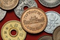 Coins of Japan. Phoenix Hall in the Byodo-in Temple Royalty Free Stock Photo