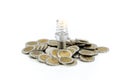 Coins and lamp idea using as background money, finance, busines Royalty Free Stock Photo