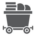 Coins on mine trolley glyph icon, finance money