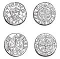 Coins minted during the reign of Etienne, vintage engraving