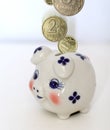 Coins and money box