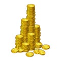 Coins mountain cartoon style.  Isolated icon. On white background. pile,stack of gold money. Big Cash column,tower Royalty Free Stock Photo