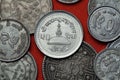 Coins of Nepal. Swayambhunath Temple in Kathmandu Royalty Free Stock Photo