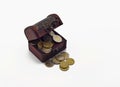 Coins in old money box Royalty Free Stock Photo