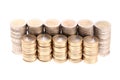 Coins organized in columns and rows isolated Royalty Free Stock Photo