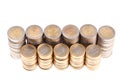 Coins organized in columns and rows isolated Royalty Free Stock Photo