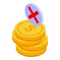 Coins payment cancellation icon, isometric style