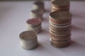 Coins, pile of coins on white background Thai coins, baht currency Royalty Free Stock Photo