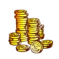 Coins Pile Stacked, Metal Money Monochrome Vector