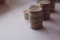 Coins, pile of coins on white background Thai coins, baht currency Royalty Free Stock Photo