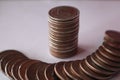 Coins, pile of coins on white background Thai coins, baht currency Royalty Free Stock Photo