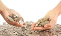 Coins placed on top. While  hand pouring coins Royalty Free Stock Photo