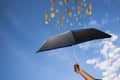 Coins are raining over an umbrella Royalty Free Stock Photo
