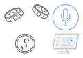 Digital Finance and Voice Technology with Coins, Microphone, and Data on Monitor Royalty Free Stock Photo