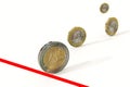 Coins roll downhil euro falling prices sales lowering decline - 3d rendering