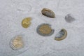 Coins in a sand background