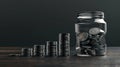 The coins and savings jar.AI generated image Royalty Free Stock Photo
