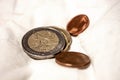 Coins on a sheet, cents, euros, or other coins or cuts, if you think about it, it`s tons of metal that circulates every day from h Royalty Free Stock Photo