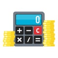 Coins & Small Calculator Flat Icon on White