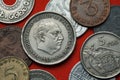 Coins of Spain. Spanish dictator Francisco Franco Royalty Free Stock Photo