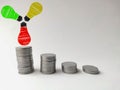 Increasing coin stack with bulbs idea and imagination concept Royalty Free Stock Photo