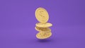 Coins stack falling on purple background, business investment profit, money saving concept. 3d render illustration.