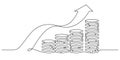 coins stack flowing growth chart arrow one line drawing
