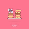 Coins stack icon in comic style. Dollar coin cartoon vector illustration on isolated background. Money stacked splash effect Royalty Free Stock Photo