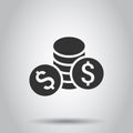 Coins stack icon in flat style. Dollar coin vector illustration on white isolated background. Money stacked business concept Royalty Free Stock Photo